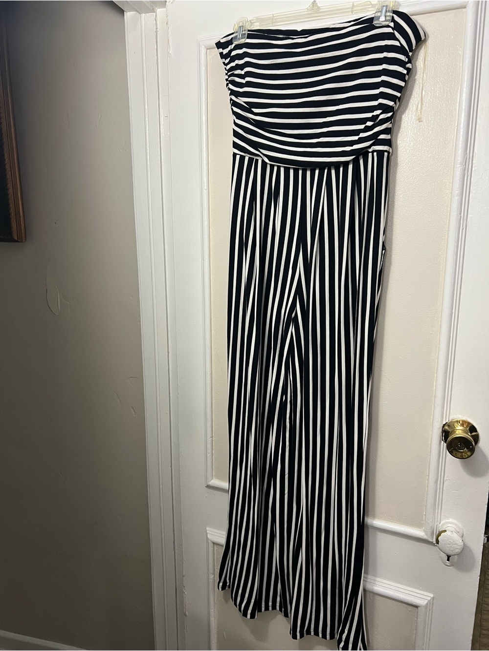 Heart Hips Black and White Strapless Wide-Leg Jumpsuit